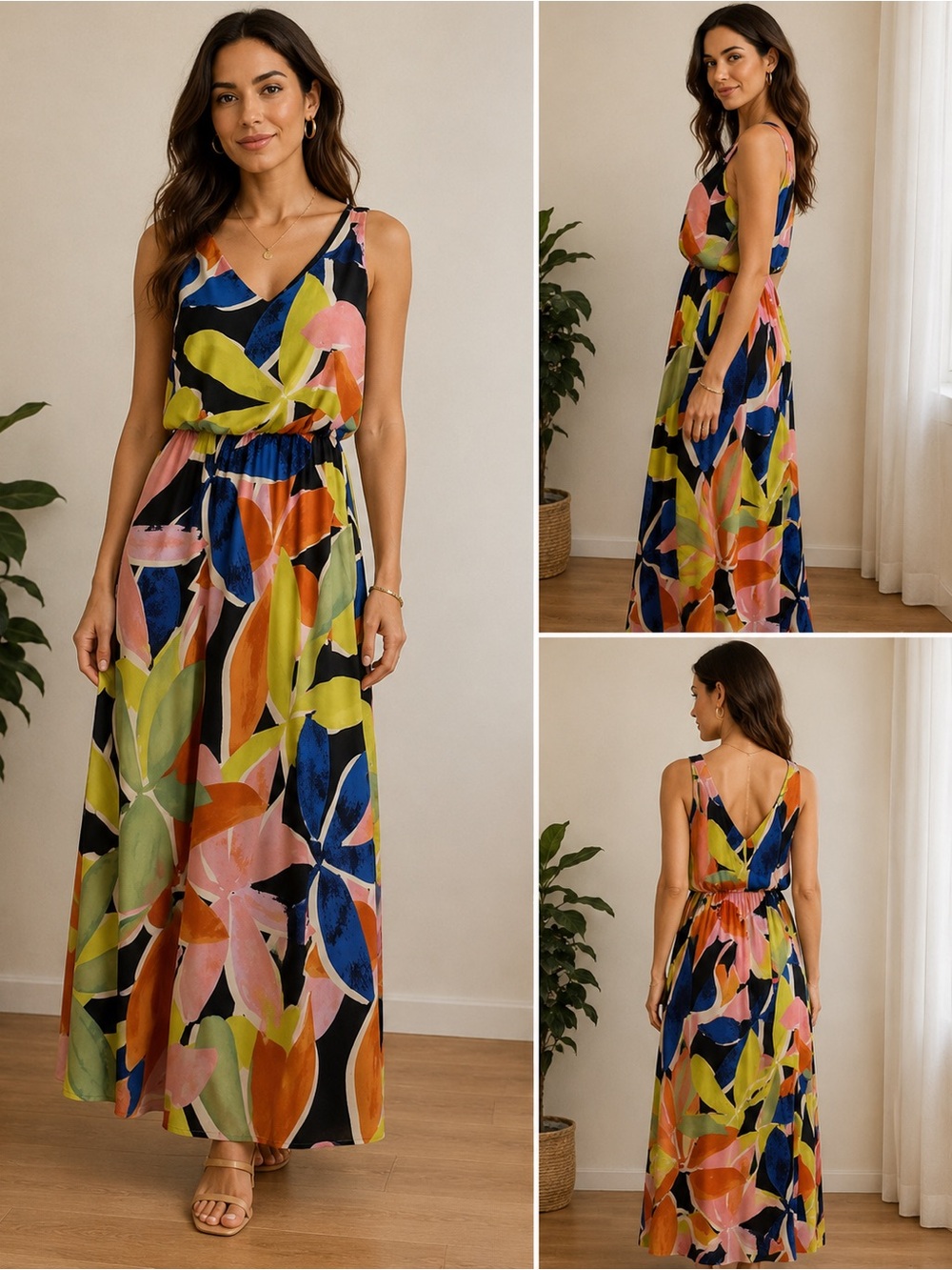 NIC+ZOE V-Neck Maxi Dress in Multi Floral Colors